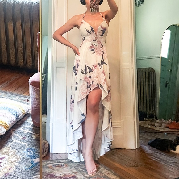 Floral Surplice Maxi w/ Adjustable Crisscross Low Back - Picture 4 of 9